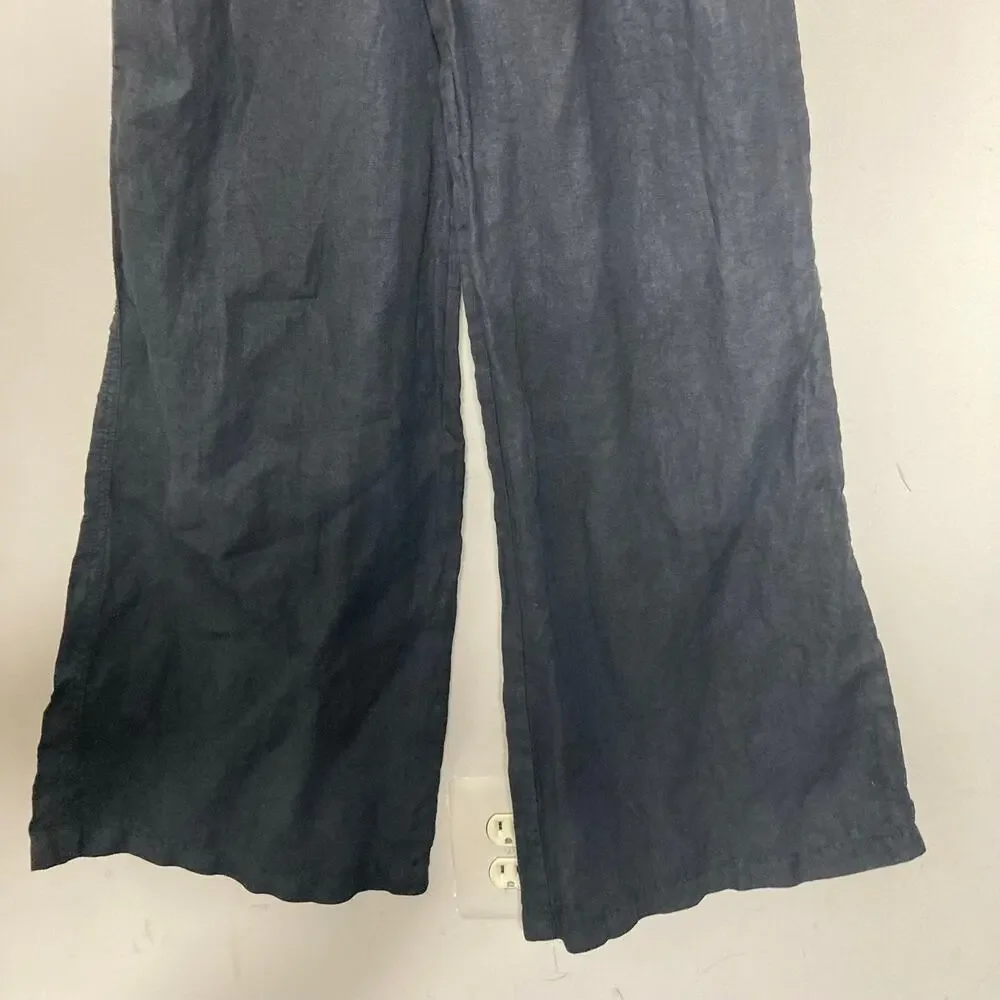 Bella Dahl Summer 100% Linen Roll Over Pants Palazzo Wide Leg Black Womens Sz M - Picture 5 of 16